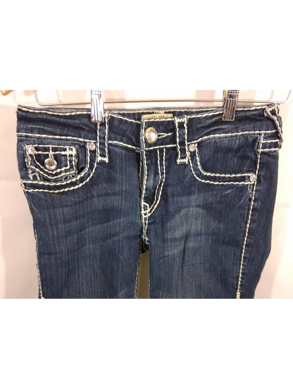LA Idol JEANS Wear Size 5 Inseam 32" Straight Blue Heavy Contrast Stitch
